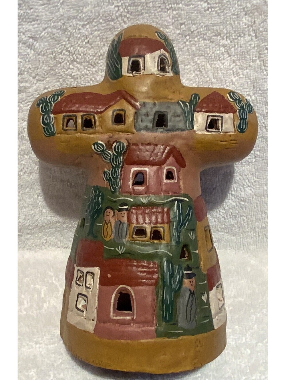 Hand Painted Colorful Detailed 7”H Terra-Cotta Luminaria Figurine